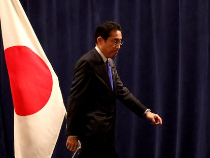 El primer ministro de Japón, Fumio Kishida, tras la rueda de prensa en Washington, el sábado pasado.