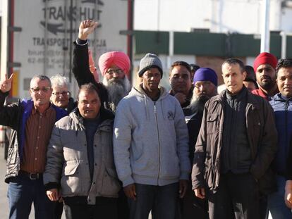 Una protesta de trabajadores de un matadero de Vic, en febrero de 2018.