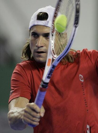 David Ferrer, en el entrenamiento de ayer en Mar del Plata.