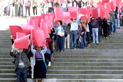 Sordo (en primera fila), durante el acto organizado por CC OO en Bilbao.