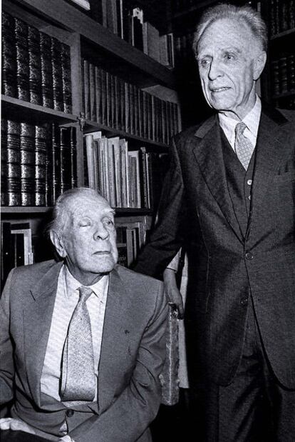 Jorge Luis Borges y Adolfo Bioy Casares (Buenos Aires, 1914-1999), en Barcelona en 1985.
