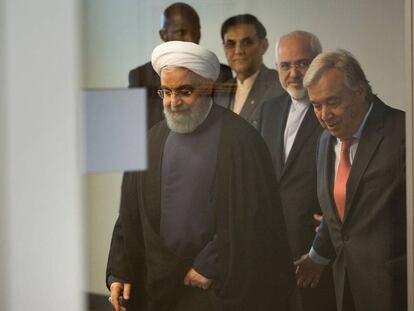 El Secretario General de las Naciones Unidas, Antonio Guterres y el presidente de Irán, Hassan Rouhani.