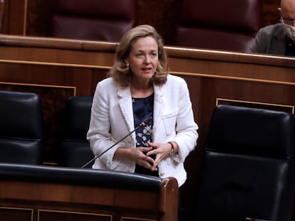 Nadia Calviño, vicepresidenta y ministra de Economía, en el Congreso de los Diputados el pasado 24 de junio.