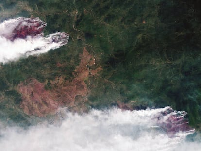 Imagen satélite del incendio forestal en la región Krasnoyarsk (Rusia).