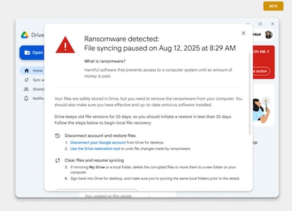 Notificación de peligro en Google Drive potenciado por IA