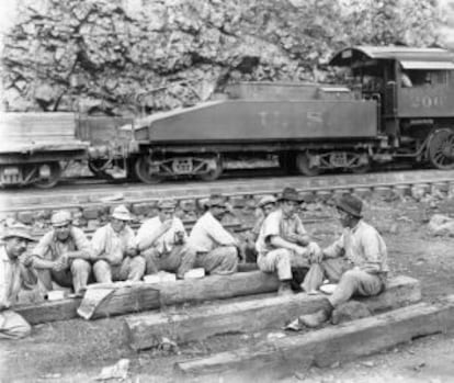 Trabajadores gallegos en la construcción del Canal.