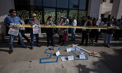 Amigos de Javier Valdéz, periodista asesinado en 2017, protestan en Culiacán. 