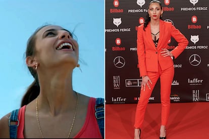 Zaira Morales, como Lola en ‘Carmen y Lola’, y con el traje rojo que se compró para la gala de los Premios Forqué.