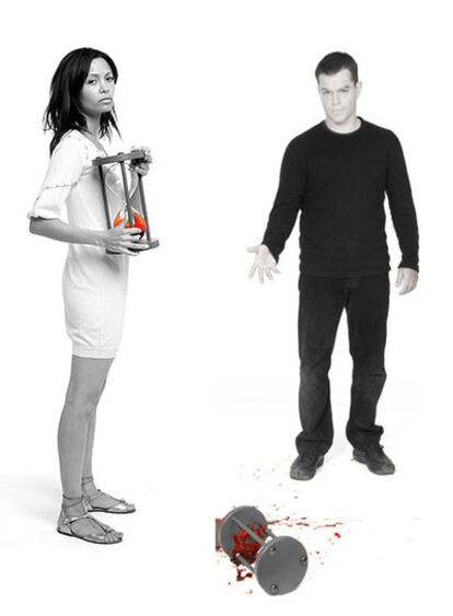 Thandie Newton y Matt Damon posan para la campaña.