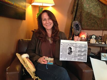 Betsy Roddy of Los Angeles holds a copy of the Aug. 17, 1910, edition of The River Press of Fort Benton, Mont., on June 12, 2017. The newspaper was one of the first to report on Father's Day.