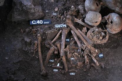 Restos humanos hallados en la cueva de la los Cuarenta (C&oacute;rdoba) y que han sido analizados en el estudio.