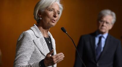 En primer plano, la directora del FMI, Christine Lagarde.