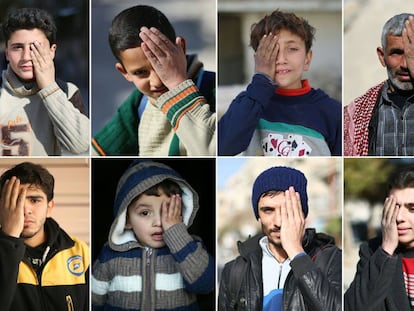 Cominación de imágenes creadas para una campaña de solidarización con Karim, el niño que perdió un ojo en un bombardeo en Siria.