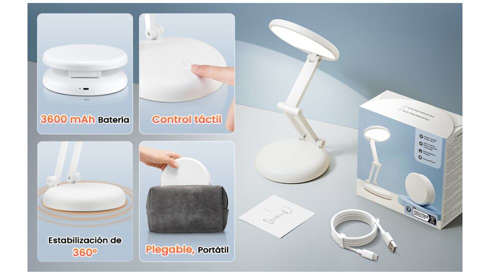 La lámpara portátil cuenta con una batería de larga duración.