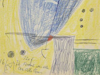 Detalle del dibujo 'Mujer, pájaro, constelación' (1976), de Joan Miró, procedente de los archivos del pintor.