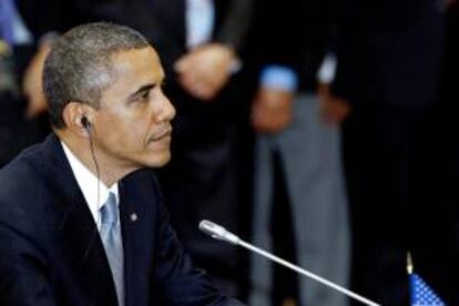 El presidente de Estados Unidos Barack Obama durante la 4ª reunión de la Asociación de Naciones del Sudeste Asiático (ASEAN) y EE.UU. en Phnom Penh (Camboya).