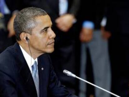 El presidente de Estados Unidos Barack Obama durante la 4ª reunión de la Asociación de Naciones del Sudeste Asiático (ASEAN) y EE.UU. en Phnom Penh (Camboya).