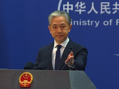 El portavoz del Ministerio de Asuntos Exteriores chino, Wang Wenbin, comparece este martes en Pekín.