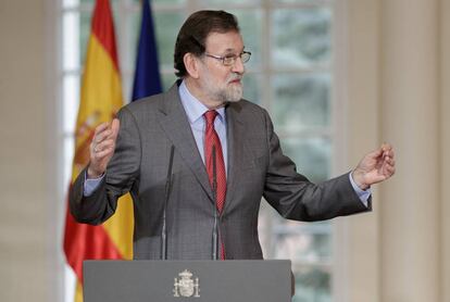 El presidente del Gobierno, Mariano Rajoy, durante una recepci&oacute;n oficial en La Moncloa el pasado 27 de febrero.