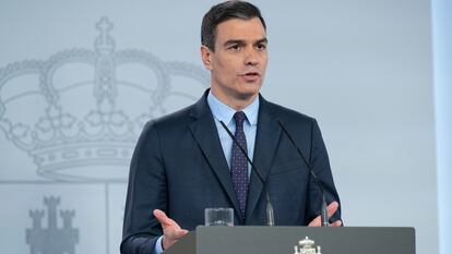 Pedro Sánchez, en una comparecencia en La Moncloa.