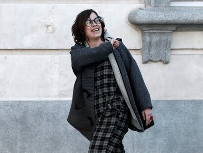 La exdiputada de la CUP Eulàlia Reguant, a su llegada el 27 de febrero de 2019 al Tribunal Supremo, para declarar como testigo en el juicio del 'procés'.