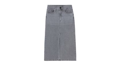 Falda midi denim para mujer en color gris de Lefties, ideal para un look groutfit.