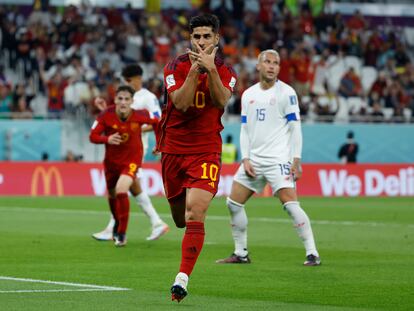 Marco Asensio celebra un gol hoy el partido contra Costa Rica