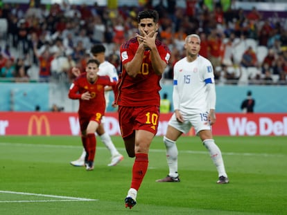 Marco Asensio celebra un gol hoy el partido contra Costa Rica