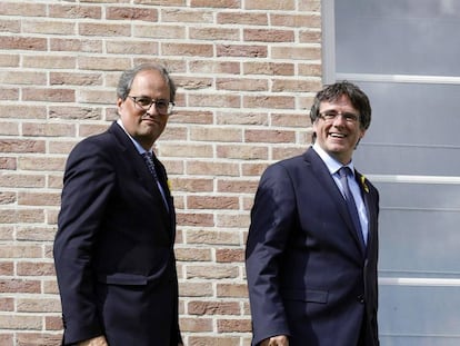 Carles Puigdemont y el presidente de la Generalitat Joaquim Torra el pasado sábado en Bruselas.