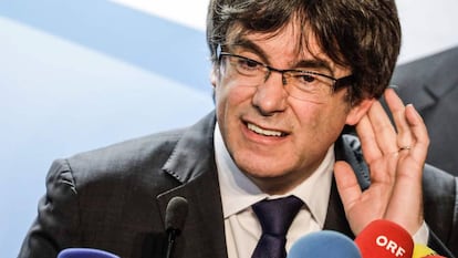 Carles Puigdemont, en una roda de premsa a Brussel·les després de les eleccions autonòmiques a Catalunya.