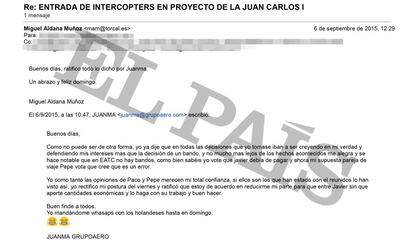 Correo de uno de los socios de la empresa, en el que se muestra dispuesto a que entre Javier en el accionariado sin aportar dinero.