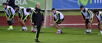 Del Bosque, en un entrenamiento con la selección.