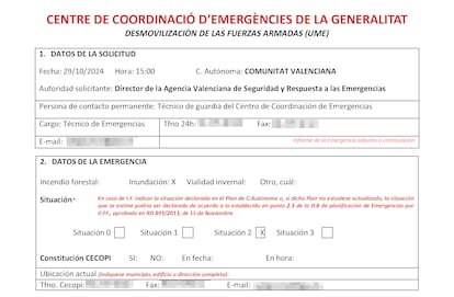 Documento adjunto Solicitud de UME desde Centro de Coordinación de Emergencias Comunidad Valenciana.