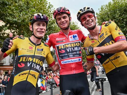 Vingegaard, Kuss y Roglic, los tres líderes del Jumbo.