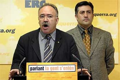 Josep Lluís Carod y Joan Puigcercós, durante la comparecencia de ayer ante los medios informativos.