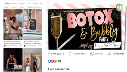 Anuncios vistos en las redes sociales de 'botox parties' en Madrid.