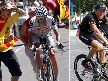 Sastre, durante la etapa del Tourmalet. A la derecha, Armstrong al frente del RadioShack, ganadores de la clasificación por equipos.