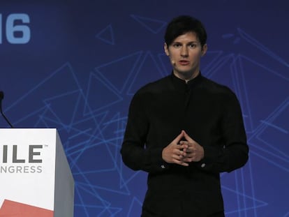 El fundador de Telegram, Pavel Durov, durante su intervenci&oacute;n en el Mobile World Congress de Barcelona, el 23 de febrero de 2016.