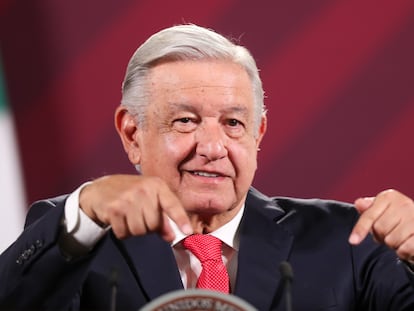 El presidente Andrés Manuel López Obrador durante la conferencia de prensa matutina en Palacio Nacional en la Ciudad de México.