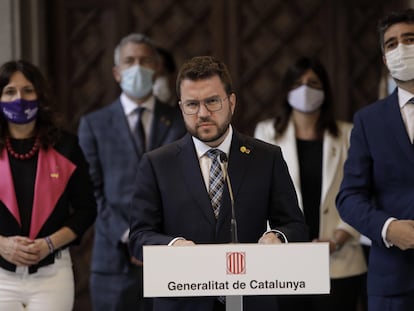 El presidente catalán, Pere Aragonès, durante su comparecencia el martes tras las revelaciones sobre el espionaje.