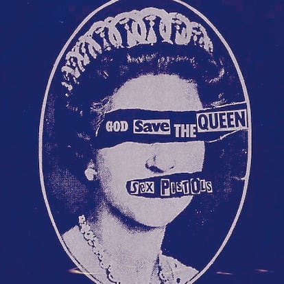 <b>Portada del disco <i>God save the queen </i>(Sex Pistols, 1977), diseñada por Jamie Reid.</b>