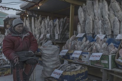 Una parada del mercado local de Oymyakon. Los habitantes, aunque tienen un pasado nómada, cuentan con un banco, oficina de correos, una escuela e incluso un pequeño aeropuerto.