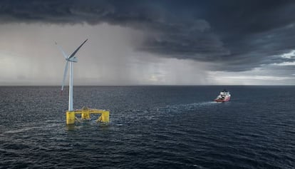 Instalación flotante y turbina de 2 MW recién implantadas por ACS 15 kilómetros mar adentro de la ciudad escocesa Aberdeen.