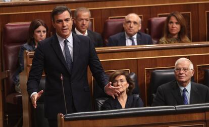 El presidente del Gobierno en fucniones, Pedro Sánchez, comparece en sesión de control un día después de conocerse la casi plena seguridad de unas elecciones el 10 de noviembre.
 