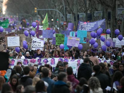 Cabecera de la manifestación del 8 de marzo de 2019 en Barcelona.