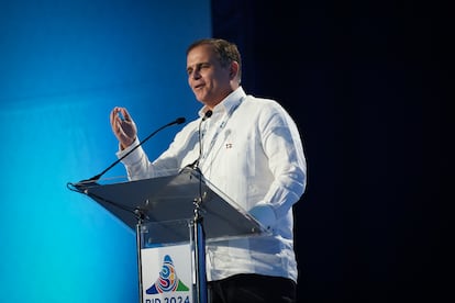 José Manuel Vicente, ministro de Hacienda y nuevo presidente de las Asambleas de Gobernadores, durante su discurso.