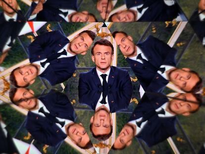 Emmanuel Macron, durante su comparecencia televisiva, este lunes, en una fotografía hecha con filtro de prisma.
