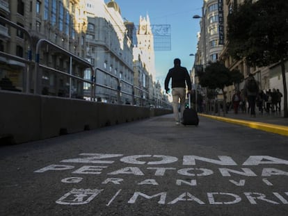 La Gran V&iacute;a preparada para la nueva configuraci&oacute;n dise&ntilde;ada por el Ayuntamiento de Madrid.