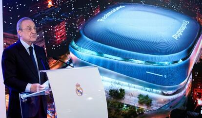 Florentino Pérez, durante la presentación de la reforma del Bernabéu.