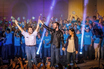 Nayib Bukele durante un mítin de campaña el 19 de abril de 2019.